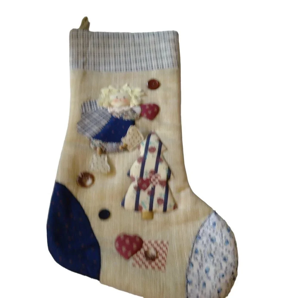 Country Christmas Angel  Stocking 18 Inch Applique Farmhouse CB1
